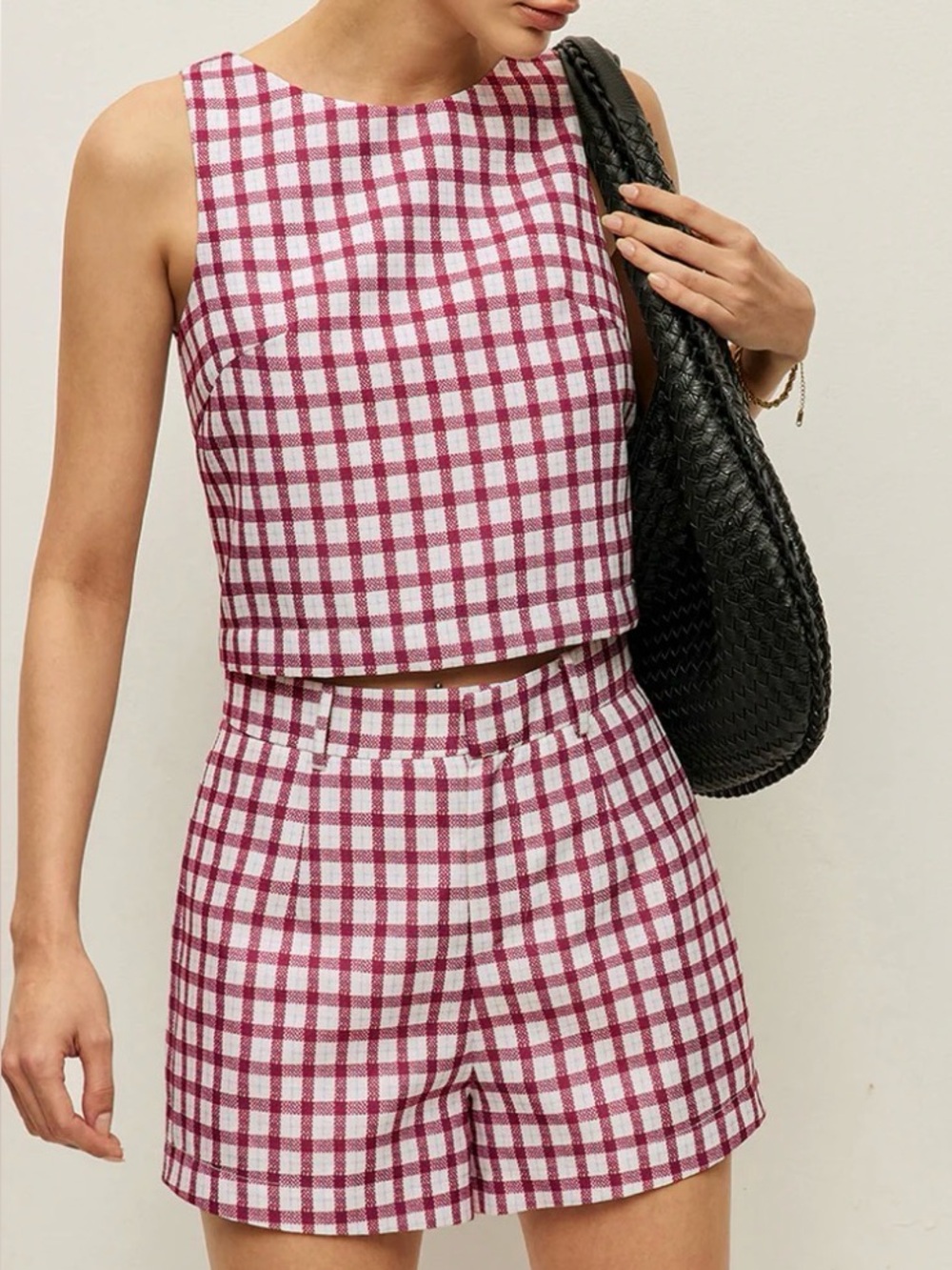 Commence Red, White & Blue Checked Crop Top and Shorts Set